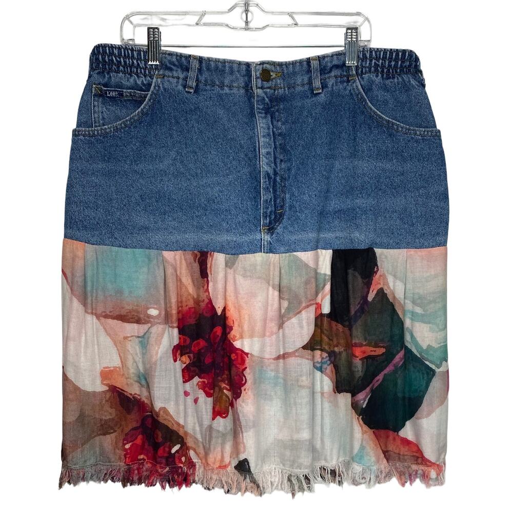 Upcycled Repurposed Denim Skirt Boho  Hippie Chic